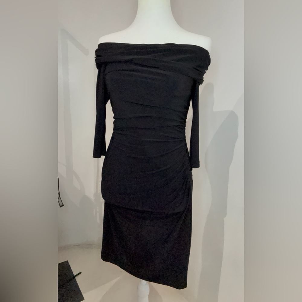 NWOT Cache Black Off the shoulder Ruched Dress